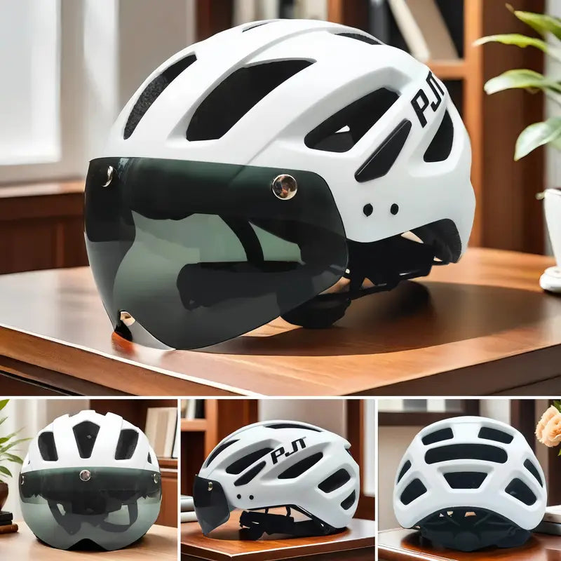 PJT Casco de bicicleta ligero 3 en 1 con gafas desmontables y visera solar