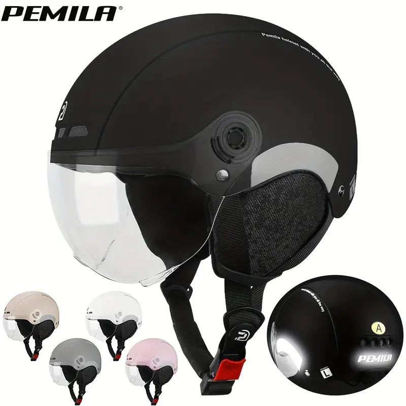 PEMILA Casco de ciclismo 2 en 1 con lentes y protección para los oídos, ajuste ajustable 57-63 cm